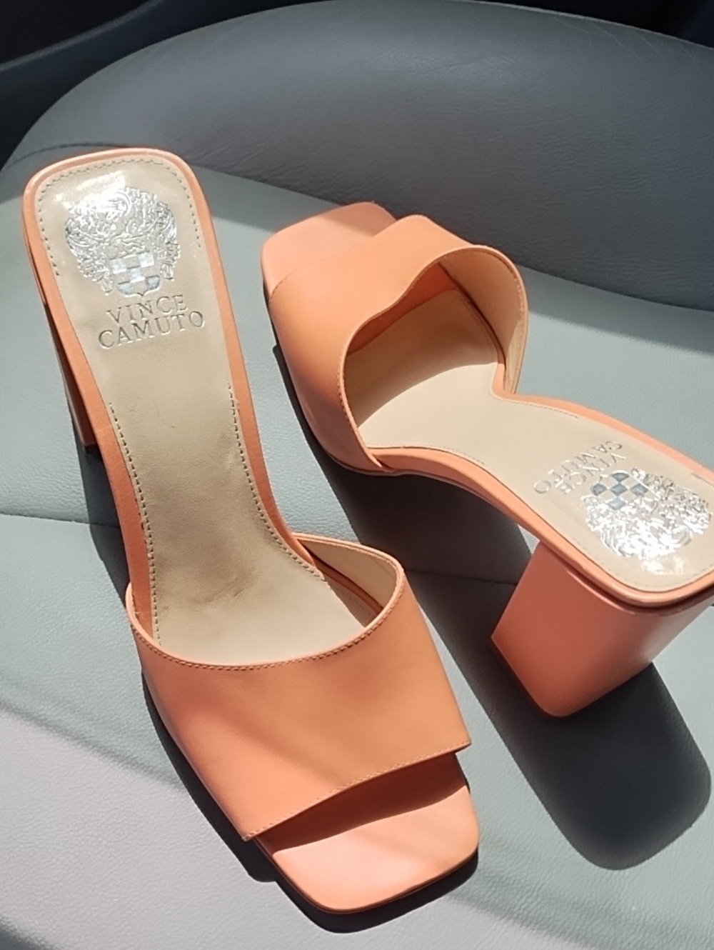Vince Camuto Peach Open-Toe Block Heel Slides